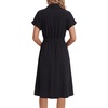 image:imageLYANER Womens Midi Dresses V Neck Button Down Tie Waist Short Sleeve Ruffle Hem DressSolid Black