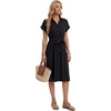 image:imageLYANER Womens Midi Dresses V Neck Button Down Tie Waist Short Sleeve Ruffle Hem DressSolid Black