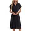 image:imageLYANER Womens Midi Dresses V Neck Button Down Tie Waist Short Sleeve Ruffle Hem DressSolid Black