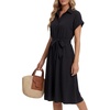 image:imageLYANER Womens Midi Dresses V Neck Button Down Tie Waist Short Sleeve Ruffle Hem DressSolid Black