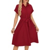 image:imageLYANER Womens Midi Dresses V Neck Button Down Tie Waist Short Sleeve Ruffle Hem DressWine Red