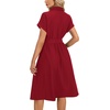 image:imageLYANER Womens Midi Dresses V Neck Button Down Tie Waist Short Sleeve Ruffle Hem DressWine Red