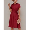 image:imageLYANER Womens Midi Dresses V Neck Button Down Tie Waist Short Sleeve Ruffle Hem DressWine Red