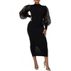 image:imageLYANER Womens Mock Neck Mesh Long Sleeve Zipper Bodycon Maxi Long DressBlack