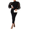 image:imageLYANER Womens Mock Neck Mesh Long Sleeve Zipper Bodycon Maxi Long DressBlack