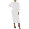 image:imageLYANER Womens Mock Neck Mesh Long Sleeve Zipper Bodycon Maxi Long DressWhite