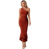 image:imageLYANER Womens One Shoulder Sleeveless Mesh Ruched Ruffle Hem Bodycon Long DressRust Red