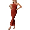 image:imageLYANER Womens One Shoulder Sleeveless Mesh Ruched Ruffle Hem Bodycon Long DressRust Red