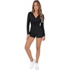 image:imageLYANER Womens Ribbed Hoodie Button Long Sleeve Bodycon Workout Shorts Romper JumpsuitBlack