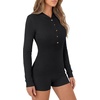 image:imageLYANER Womens Ribbed Hoodie Button Long Sleeve Bodycon Workout Shorts Romper JumpsuitBlack