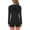 image:imageLYANER Womens Ribbed Hoodie Button Long Sleeve Bodycon Workout Shorts Romper JumpsuitBlack