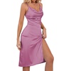 image:imageLYANER Womens Satin Drape Cowl Neck Sleeveless Strappy Cami Split Slit Party Midi DressDusty Purple