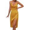 image:imageLYANER Womens Satin Drape Cowl Neck Sleeveless Strappy Cami Split Slit Party Midi DressGinger