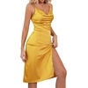 image:imageLYANER Womens Satin Drape Cowl Neck Sleeveless Strappy Cami Split Slit Party Midi DressGinger
