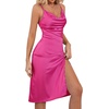 image:imageLYANER Womens Satin Drape Cowl Neck Sleeveless Strappy Cami Split Slit Party Midi DressHot Pink