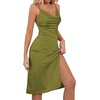image:imageLYANER Womens Satin Drape Cowl Neck Sleeveless Strappy Cami Split Slit Party Midi DressOlive Green