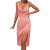 image:imageLYANER Womens Satin Drape Cowl Neck Sleeveless Strappy Cami Split Slit Party Midi DressPeach