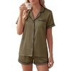 image:imageLYANER Womens Satin Pajamas for Women Silk 2 Piece Pj Sets Short Sleeve Button Down LoungewearArmy Green