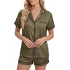 image:imageLYANER Womens Satin Pajamas for Women Silk 2 Piece Pj Sets Short Sleeve Button Down LoungewearArmy Green