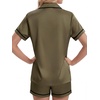image:imageLYANER Womens Satin Pajamas for Women Silk 2 Piece Pj Sets Short Sleeve Button Down LoungewearArmy Green