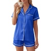 image:imageLYANER Womens Satin Pajamas for Women Silk 2 Piece Pj Sets Short Sleeve Button Down LoungewearBright Blue