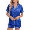 image:imageLYANER Womens Satin Pajamas for Women Silk 2 Piece Pj Sets Short Sleeve Button Down LoungewearBright Blue