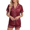 image:imageLYANER Womens Satin Pajamas for Women Silk 2 Piece Pj Sets Short Sleeve Button Down LoungewearBurgundy