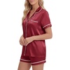 image:imageLYANER Womens Satin Pajamas for Women Silk 2 Piece Pj Sets Short Sleeve Button Down LoungewearBurgundy
