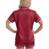 image:imageLYANER Womens Satin Pajamas for Women Silk 2 Piece Pj Sets Short Sleeve Button Down LoungewearBurgundy