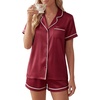image:imageLYANER Womens Satin Pajamas for Women Silk 2 Piece Pj Sets Short Sleeve Button Down LoungewearBurgundy