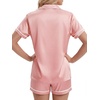 image:imageLYANER Womens Satin Pajamas for Women Silk 2 Piece Pj Sets Short Sleeve Button Down LoungewearCoral Pink