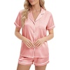 image:imageLYANER Womens Satin Pajamas for Women Silk 2 Piece Pj Sets Short Sleeve Button Down LoungewearCoral Pink