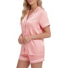 image:imageLYANER Womens Satin Pajamas for Women Silk 2 Piece Pj Sets Short Sleeve Button Down LoungewearCoral Pink