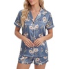 image:imageLYANER Womens Satin Pajamas for Women Silk 2 Piece Pj Sets Short Sleeve Button Down LoungewearDark Gery Floral