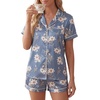 image:imageLYANER Womens Satin Pajamas for Women Silk 2 Piece Pj Sets Short Sleeve Button Down LoungewearDark Gery Floral