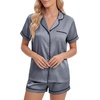 image:imageLYANER Womens Satin Pajamas for Women Silk 2 Piece Pj Sets Short Sleeve Button Down LoungewearDark Gray