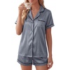 image:imageLYANER Womens Satin Pajamas for Women Silk 2 Piece Pj Sets Short Sleeve Button Down LoungewearDark Gray
