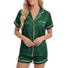 image:imageLYANER Womens Satin Pajamas for Women Silk 2 Piece Pj Sets Short Sleeve Button Down LoungewearDark Green