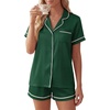image:imageLYANER Womens Satin Pajamas for Women Silk 2 Piece Pj Sets Short Sleeve Button Down LoungewearDark Green
