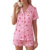image:imageLYANER Womens Satin Pajamas for Women Silk 2 Piece Pj Sets Short Sleeve Button Down LoungewearDark Pink Print