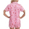 image:imageLYANER Womens Satin Pajamas for Women Silk 2 Piece Pj Sets Short Sleeve Button Down LoungewearDark Pink Print