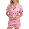image:imageLYANER Womens Satin Pajamas for Women Silk 2 Piece Pj Sets Short Sleeve Button Down LoungewearDark Pink Print