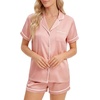 image:imageLYANER Womens Satin Pajamas for Women Silk 2 Piece Pj Sets Short Sleeve Button Down LoungewearDusty Pink