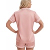 image:imageLYANER Womens Satin Pajamas for Women Silk 2 Piece Pj Sets Short Sleeve Button Down LoungewearDusty Pink