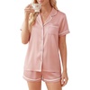 image:imageLYANER Womens Satin Pajamas for Women Silk 2 Piece Pj Sets Short Sleeve Button Down LoungewearDusty Pink