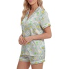 image:imageLYANER Womens Satin Pajamas for Women Silk 2 Piece Pj Sets Short Sleeve Button Down LoungewearGreen Print