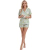 image:imageLYANER Womens Satin Pajamas for Women Silk 2 Piece Pj Sets Short Sleeve Button Down LoungewearGreen Print