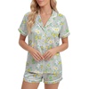 image:imageLYANER Womens Satin Pajamas for Women Silk 2 Piece Pj Sets Short Sleeve Button Down LoungewearGreen Print