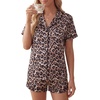 image:imageLYANER Womens Satin Pajamas for Women Silk 2 Piece Pj Sets Short Sleeve Button Down LoungewearLeopard Print