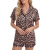 image:imageLYANER Womens Satin Pajamas for Women Silk 2 Piece Pj Sets Short Sleeve Button Down LoungewearLeopard Print